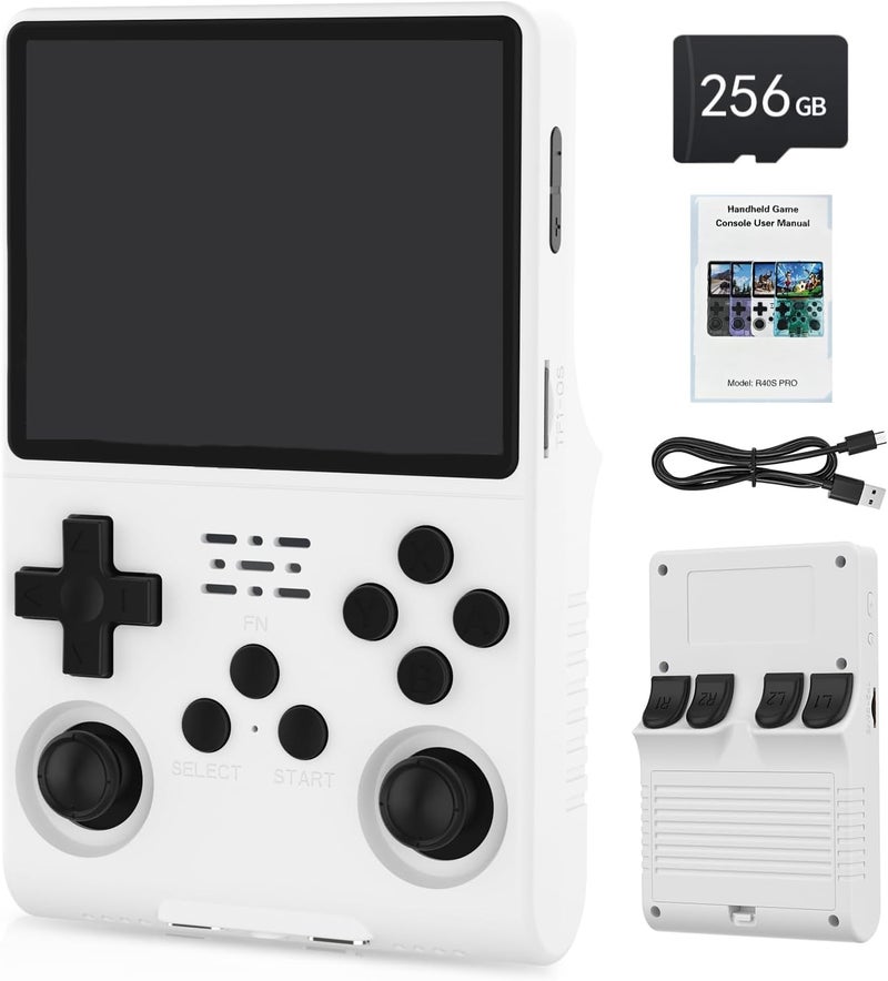 FVBADE [30000 in 1] R40S PRO Handheld Game Console 3.5 inch IPS Screen Mini Retro Console 3800mAh Portable Pocket Arcade 45+ Mainstream Emulator 256G TF Card Transparent.(White) - Image 1